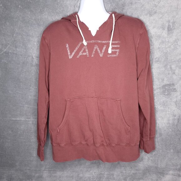 Vans Off The Wall Mens Maroon Hoodie Sweatshirt XL V Neck Distressed Pullover - Picture 2 of 7